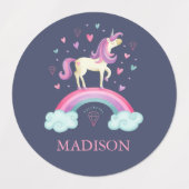 Schattigee Paarse Regenboog Eenhoorn School Labels (Design 1)