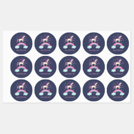 Schattigee Paarse Regenboog Eenhoorn School Labels