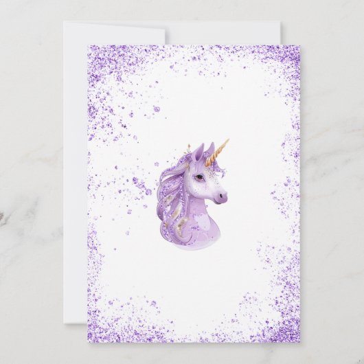 Schattigee Paarse Regenboog Glitter Floral Eenhoor Kaart (Achterkant)