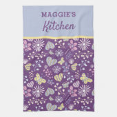 Schattigee Paarse Retro Harten Bloemen Vlinders Theedoek (Verticaal)