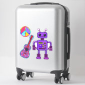 Schattigee Paarse robot met vredesbord en gitaar Sticker (Koffer)