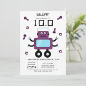 Schattigee Paarse Robot Thema Kinder Robots Verjaa Kaart (Staand voorkant)