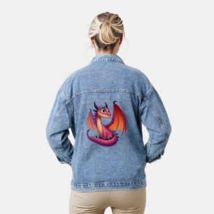 Schattigee paarse/rode cartoon draak denim jacket