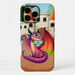 Schattigee paarse/rode cartoon draak iPhone 16 pro max hoesje