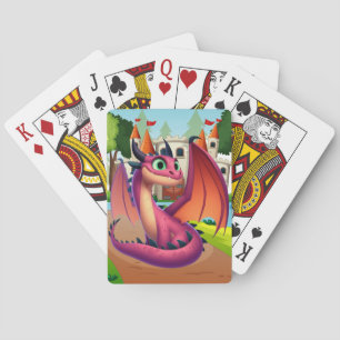 Schattigee paarse/rode cartoon draak pokerkaarten