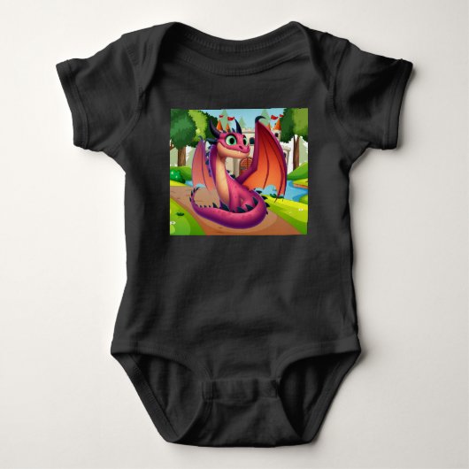 Schattigee paarse/rode cartoon draak romper (Voorkant)