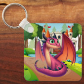 Schattigee paarse/rode cartoon draak sleutelhanger (Voorkant)