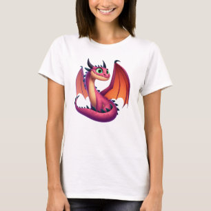 Schattigee paarse/rode cartoon draak t-shirt