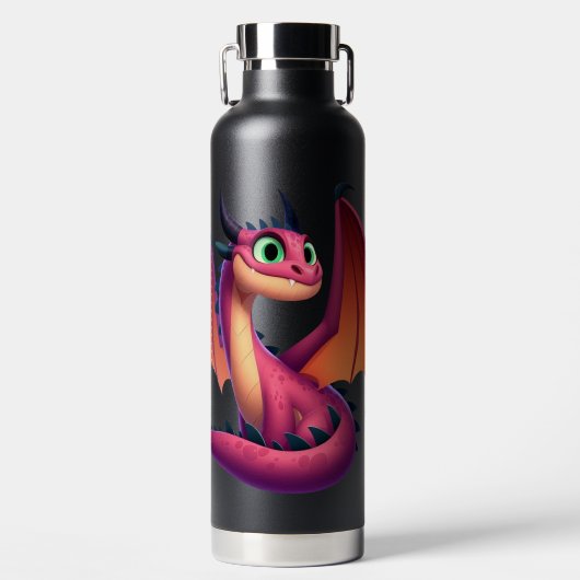Schattigee paarse/rode cartoon draak waterfles (Voorkant)