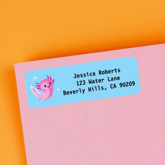 Schattigee Paarse Roze Axolotl Bubble met Naam Etiket