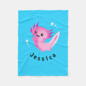 Schattigee Paarse Roze Axolotl Bubble met Naam Fleece Deken (Voorkant)