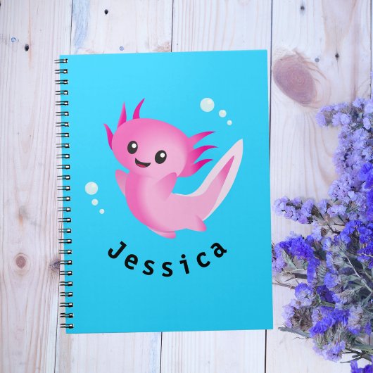 Schattigee Paarse Roze Axolotl Bubble met Naam Notitieboek