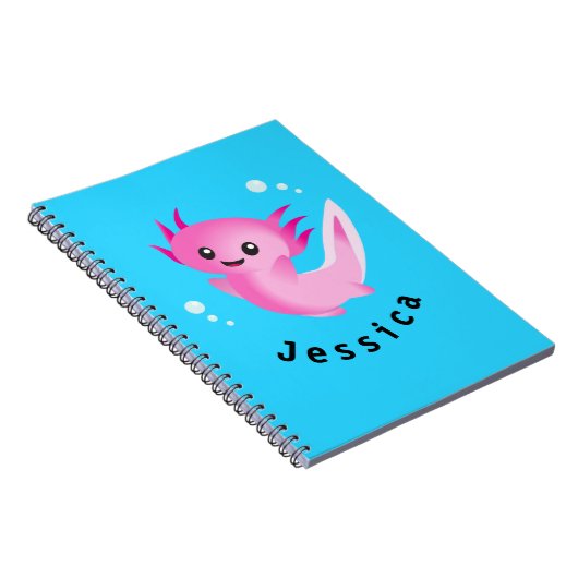 Schattigee Paarse Roze Axolotl Bubble met Naam Notitieboek (Rechterzijde)