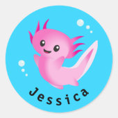Schattigee Paarse Roze Axolotl Bubble met Naam Ronde Sticker (Voorkant)
