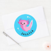 Schattigee Paarse Roze Axolotl Bubble met Naam Ronde Sticker (Envelop)
