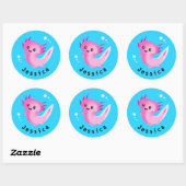 Schattigee Paarse Roze Axolotl Bubble met Naam Ronde Sticker (Vel)