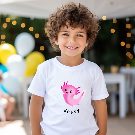 Schattigee Paarse Roze Axolotl Bubble met Naam T-shirt