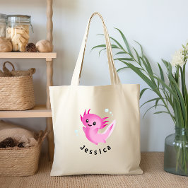 Schattigee Paarse Roze Axolotl Bubble met Naam Tote Bag