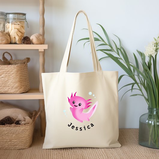 Schattigee Paarse Roze Axolotl Bubble met Naam Tote Bag