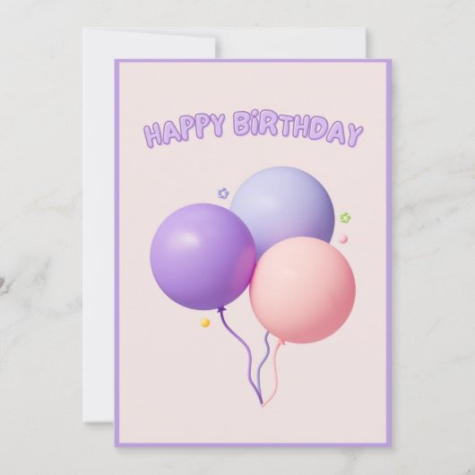 Schattigee Paarse roze ballonnen Happy Birthday Kaart (Voorkant)