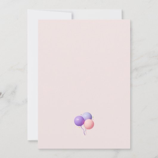 Schattigee Paarse roze ballonnen Happy Birthday Kaart (Achterkant)