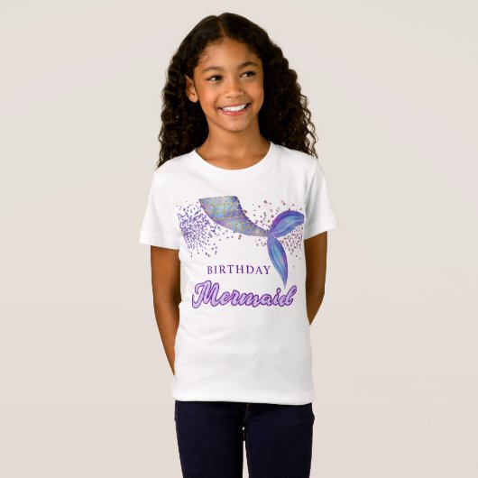 Schattigee Paarse Roze Modern Glitter Zeemeermin V T-shirt (Voorkant volledig)