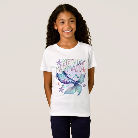 Schattigee Paarse Roze Modern Glitter Zeemeermin V T-shirt (Voorkant volledig)