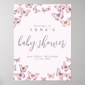 Schattigee Paarse & Roze Vlinderdouche Welkom Post Poster (Voorkant)
