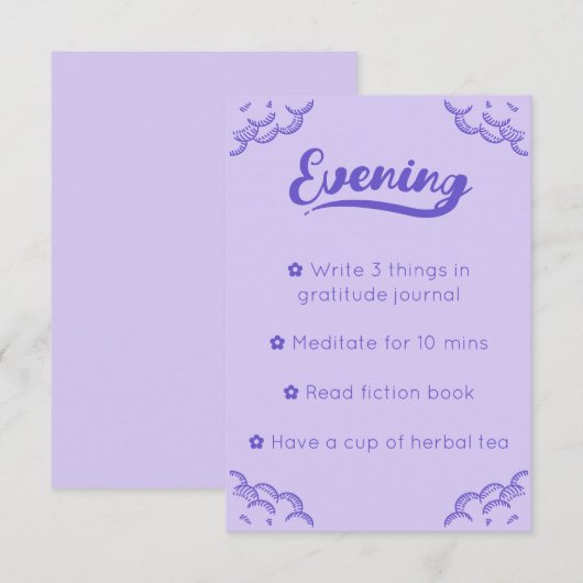 Schattigee Paarse Script Mindful Evening Routine K Kaart (Voorkant / Achterkant)