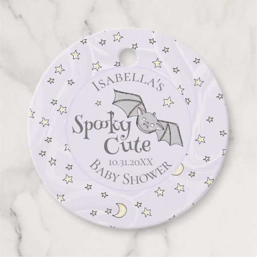 Schattigee Paarse Spooky Schattigee oktober Baby s Bedankjes Labels (Voorkant)