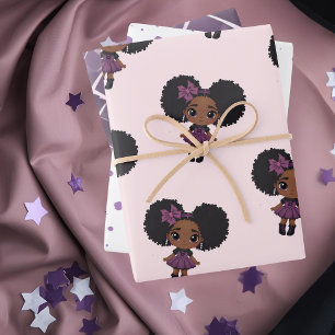 Schattigee Paarse stip meisje afro-puff Inpakpapier Vel