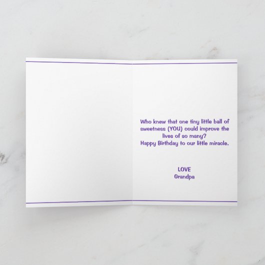 Schattigee Paarse T-Rex Dino kleindochter 1e verja Kaart (Binnen)