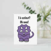 Schattigee Paarse Triceratops Cartoon met Uitgesto Briefkaart (Staand voorkant)