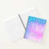 Schattigee paarse Turquoise Glitter Drips monogram Notitieboek (Binnen)