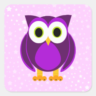 Schattigee Paarse uil - sterrenachtergrond Vierkante Sticker