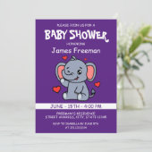 Schattigee Paarse Vector Boy Elephant Baby shower Kaart (Staand voorkant)