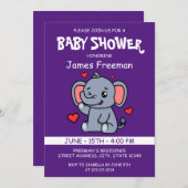 Schattigee Paarse Vector Boy Elephant Baby shower Kaart (Voorkant / Achterkant)