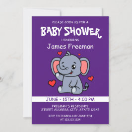 Schattigee Paarse Vector Boy Elephant Baby shower Kaart