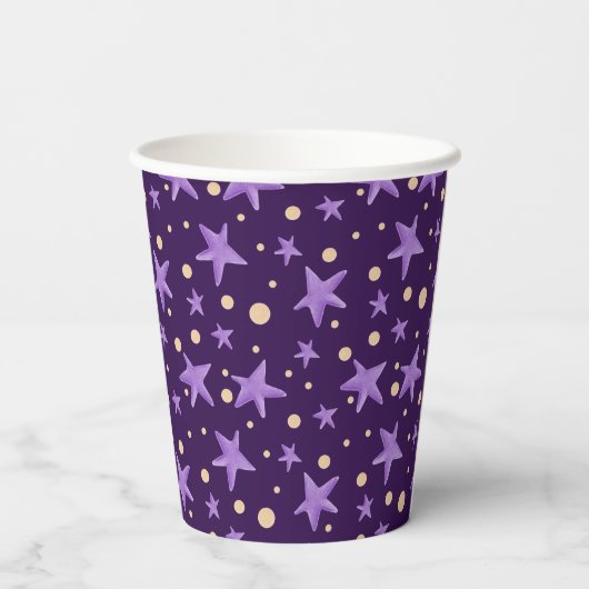 Schattigee Paarse Violet Star Pattern Party Papieren Bekers (Achterkant)