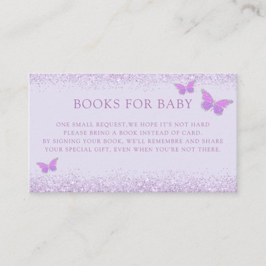 Schattigee Paarse Vlinder Baby shower Boeken voor  Informatiekaartje (Voorkant)