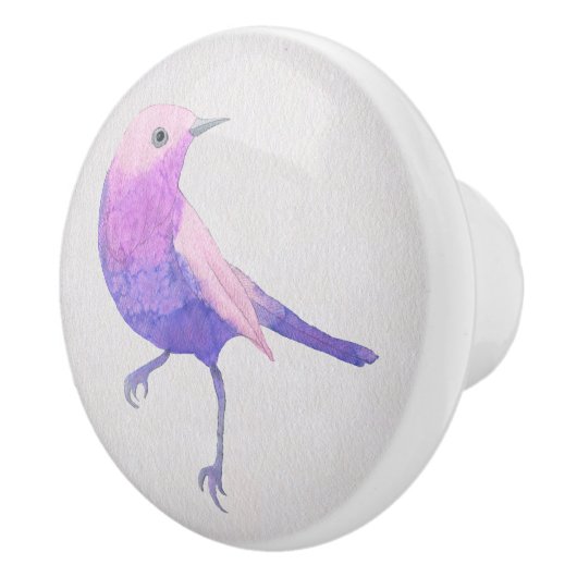 Schattigee Paarse Vogel Keramische Knop (Rechts)