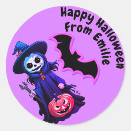 Schattigee paarse vogelverschrikker en vleermuis H Ronde Sticker