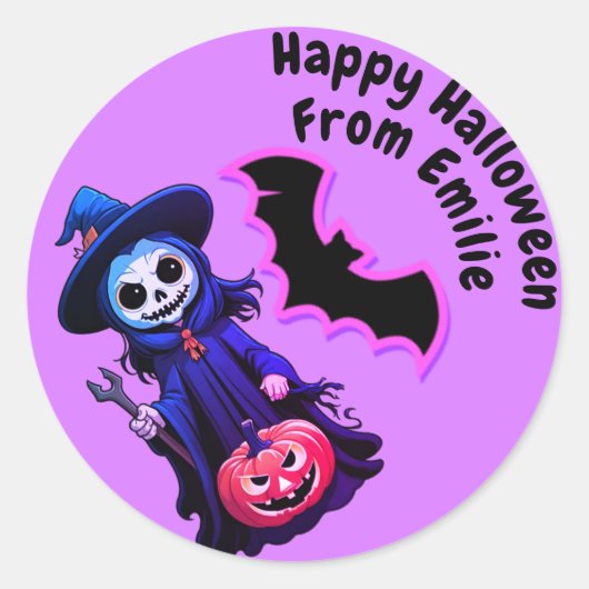 Schattigee paarse vogelverschrikker en vleermuis H Ronde Sticker (Voorkant)