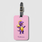 Schattigee paarse volleybal dinosaurus bagagelabel (Voorkant (verticaal))