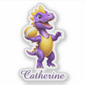 Schattigee paarse volleybal dinosaurus sticker (Voorkant)