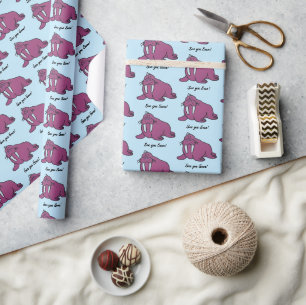 Schattigee Paarse Walrus Cartoon, Vriendelijke Oce Cadeaupapier