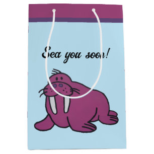 Schattigee Paarse Walrus Cartoon, Vriendelijke Oce Medium Cadeauzakje