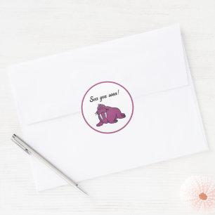 Schattigee Paarse Walrus Cartoon, Vriendelijke Oce Ronde Sticker