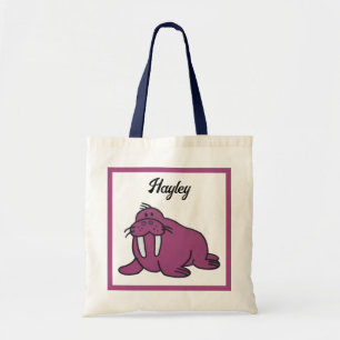 Schattigee Paarse Walrus Cartoon, Vriendelijke Oce Tote Bag