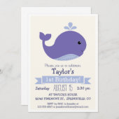 Schattigee Paarse walvis Kind verjaardagsfeestje Kaart (Voorkant / Achterkant)